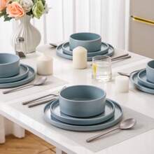 vancasso Service de table en grès 12 pièces, assiettes à dîner, assiettes à dessert et assiettes creuses pour 4 personnes, ensemble bleu
