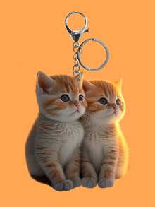 1 件休闲可爱情侣拥抱小猫图案亚克力钥匙扣，2D 设计装饰，送给女性的可爱礼物，迷人配饰，背包吊坠，汽车挂饰 - 彩色 - 查看 5