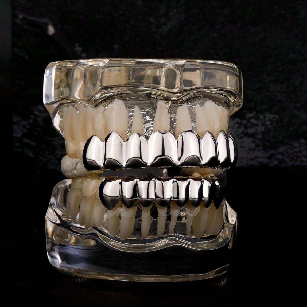 THATBOY 18K Golden Silvery Plated HIP HOP Teeth Grillz Top & Bottom