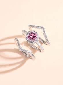 3入組方晶鋯石裝飾戒指 - 銀色 - 查看 10