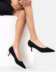 Women's Pointed Toe Pumps 2 Inch Kitten Heeled Pump Low Heel Dress Shoes - Black - View 3