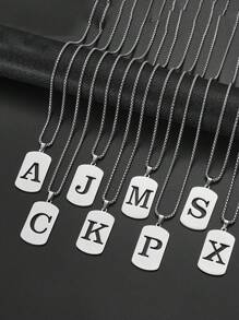 1 pièce Collier en acier de titane avec 26 lettres anglaises pour hommes et femmes, étudiants et couples, design minimaliste, polyvalent, collier de bénédiction initiale, convient pour un port quotidien, fête, Noël, Saint-Valentin, cadeau - Argent - Voir 2