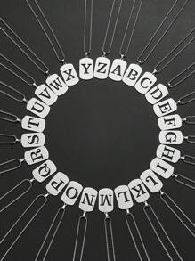 1 pièce Collier en acier de titane avec 26 lettres anglaises pour hommes et femmes, étudiants et couples, design minimaliste, polyvalent, collier de bénédiction initiale, convient pour un port quotidien, fête, Noël, Saint-Valentin, cadeau - Argent - Voir 3