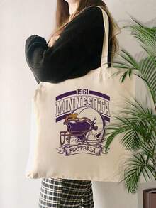 VOESETO 1 件 90 年代风格明尼苏达图案手提包单肩包适合旅行日常通勤男士可重复使用购物袋,送给她的最佳礼物,时尚折叠单肩包夏季海滩度假包明尼苏达队足球礼物万圣节圣诞节冬季圣诞礼物男士包男士手提包感恩节秋季钱包收纳袋电脑运动包沙滩包健身包男士礼物徒步旅行学生大容量多功能户外便携时尚休闲爸爸礼物男友礼物手拿包 - 米色 - 查看 3