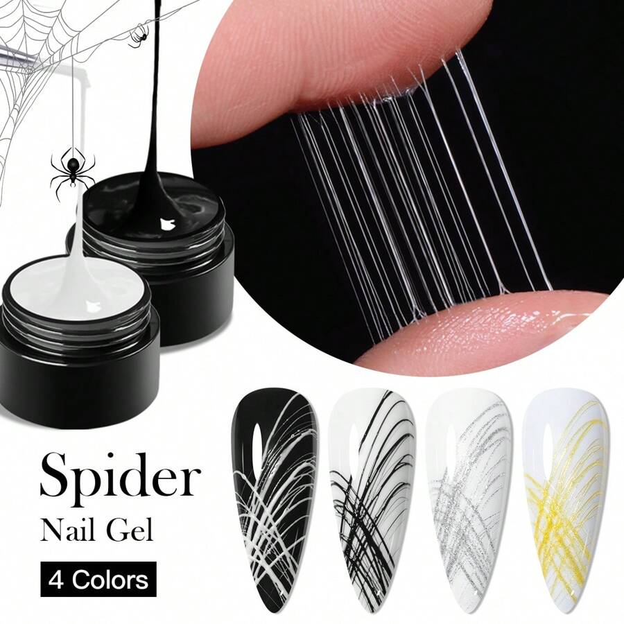 4 Colors 8ml Black White Gold Silver Nail Spider Gel Soak Off UV Gel