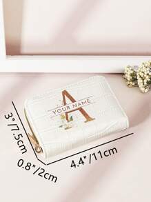 Personalized Name Signature Crocodile Pattern Letter Flower Design Multi-Card Wallet Purse As Valentine's Day Mother's Day Birthday Gift, Purses And Bags Women