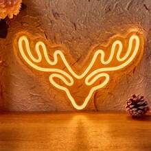 1 件圣诞快乐铃铛霓虹灯 - 手工制作的 LED 墙壁艺术，USB 供电，多色照明适用于家庭和派对装饰，完美的节日礼物，鹿角，鹿头形霓虹灯装饰灯房间卧室派对节日礼物无需电源插头，USB 供电，圣诞装饰圣诞礼物感恩节圣诞树装饰饰品圣诞灯卧室装饰家居装饰派对装饰节日房间装饰 - 多色 - 查看 4