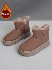 1 双女式冬季保暖蓬松内衬圆头户外防水高帮雪地靴 - 棕色 - 查看 7