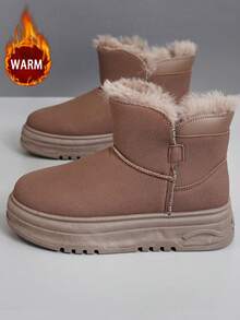 1 双女式冬季保暖蓬松内衬圆头户外防水高帮雪地靴 - 棕色 - 查看 6