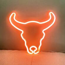 1pc 11.1x9.9in (Approx. 28x25.3cm) USB/Battery Powered LED Neon Sign Pink Bull Head Wall Decor, Suitable For Bedroom, Room, Wedding, Bar, Cow Party Decoration, Blue - Multicolor - View 7