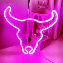 1pc 11.1x9.9in (Approx. 28x25.3cm) USB/Battery Powered LED Neon Sign Pink Bull Head Wall Decor, Suitable For Bedroom, Room, Wedding, Bar, Cow Party Decoration, Blue - Multicolor - View 9
