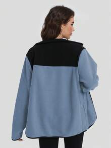 SUPEKYKO Women's Plain Fleece Front Zip-Up Long Sleeve Casual Jacket - Blue - View 8