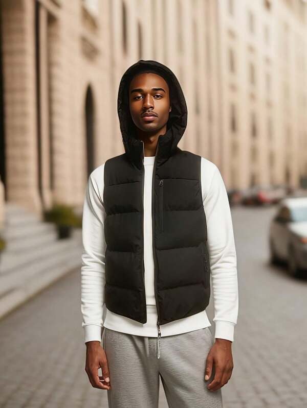 Neue Winter Steppweste für Herren, outdoor Sport Wandern dick mit abnehmbarer Kapuze Jacken Weste für Jugendliche