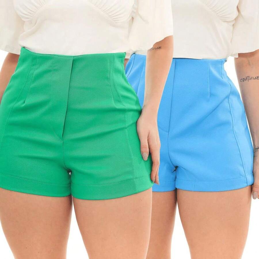 Promotion KIT 2 Women's Tailored Bermuda Shorts, High Waist, Side Zipper - 藍色 - 查看 1