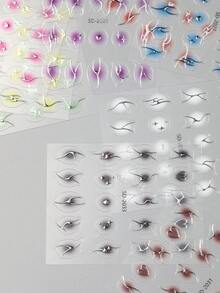 Miếng dán và đề can nghệ thuật móng tay hình bầu dục hình học - Miếng dán màu hồng cầu vồng có nhũ, Trang trí bằng giấy tự dính trên bề mặt nhựa, Nhũ, Dùng một lần, Bộ 12 miếng dán móng tay hình học hỗn hợp - Nhiều màu - Xem 10