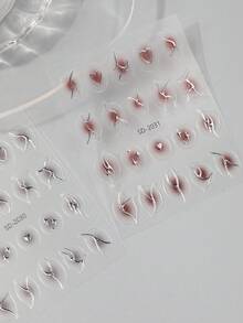 Miếng dán và đề can nghệ thuật móng tay hình bầu dục hình học - Miếng dán màu hồng cầu vồng có nhũ, Trang trí bằng giấy tự dính trên bề mặt nhựa, Nhũ, Dùng một lần, Bộ 12 miếng dán móng tay hình học hỗn hợp - Nhiều màu - Xem 3