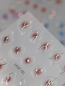 Miếng dán và đề can nghệ thuật móng tay hình bầu dục hình học - Miếng dán màu hồng cầu vồng có nhũ, Trang trí bằng giấy tự dính trên bề mặt nhựa, Nhũ, Dùng một lần, Bộ 12 miếng dán móng tay hình học hỗn hợp - Nhiều màu - Xem 9