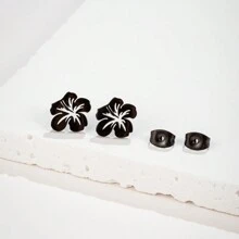1 Pair Stainless Steel Korean Style Cute Small Flower Stud Earrings For Women Sweet Statement Spray Paint Metal Flower Earring Party Birthday Jewelry Valentines,Mom,Mother,Mother's Day,Gift
