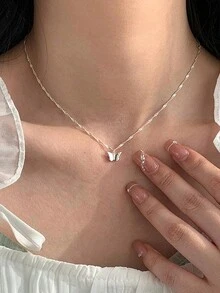 1 chiếc vòng cổ mặt bướm bằng bạc Sterling 925, thiết kế tối giản thanh lịch, phong cách ngọt ngào, vòng cổ choker, thời trang để đeo hàng ngày và làm quà tặng, phù hợp với mọi mùa - Loại bướm - Xem 6
