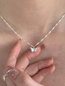 1 chiếc vòng cổ mặt bướm bằng bạc Sterling 925, thiết kế tối giản thanh lịch, phong cách ngọt ngào, vòng cổ choker, thời trang để đeo hàng ngày và làm quà tặng, phù hợp với mọi mùa - Loại bướm - Xem 3