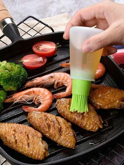 1支/2支装硅胶油刷，烧烤刷，烹饪烘焙上釉刷，便携式烧烤油瓶，厨房烘焙烧烤工具，厨房电器配件