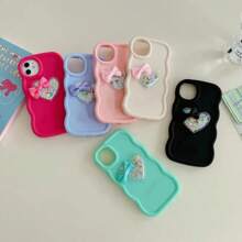 1 件心形蝴蝶结波浪大理石马卡龙手机壳，适用于 16 Pro Max、Galaxy A14、S24 Ultra、Redmi Note 9 4G - 粉色 - 查看 3