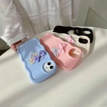 1 件心形蝴蝶结波浪大理石马卡龙手机壳，适用于 16 Pro Max、Galaxy A14、S24 Ultra、Redmi Note 9 4G - 粉色 - 查看 2