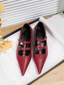 尖头勃艮第安哥拉红色高跟鞋，细高跟，方头，低鞋面，2024 年新款秋季百搭性感法式办公室工作鞋，不疲劳，大码 41-43 - 紅色 - 查看 5