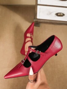 尖头勃艮第安哥拉红色高跟鞋，细高跟，方头，低鞋面，2024 年新款秋季百搭性感法式办公室工作鞋，不疲劳，大码 41-43 - 紅色 - 查看 2