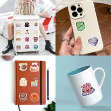 60 张生日快乐蛋糕贴纸乙烯基美学贴纸，适用于剪贴簿、日记、笔记本电脑、保险杠、滑板、水瓶、电脑、手机、卡通、安全帽、汽车贴纸和贴花 - 彩色 - 查看 7