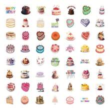 60 张生日快乐蛋糕贴纸乙烯基美学贴纸，适用于剪贴簿、日记、笔记本电脑、保险杠、滑板、水瓶、电脑、手机、卡通、安全帽、汽车贴纸和贴花 - 彩色 - 查看 3