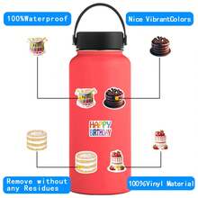 60 张生日快乐蛋糕贴纸乙烯基美学贴纸，适用于剪贴簿、日记、笔记本电脑、保险杠、滑板、水瓶、电脑、手机、卡通、安全帽、汽车贴纸和贴花 - 彩色 - 查看 4