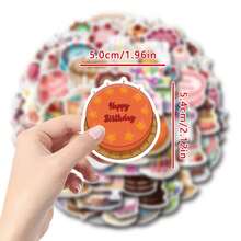 60 张生日快乐蛋糕贴纸乙烯基美学贴纸，适用于剪贴簿、日记、笔记本电脑、保险杠、滑板、水瓶、电脑、手机、卡通、安全帽、汽车贴纸和贴花 - 彩色 - 查看 2