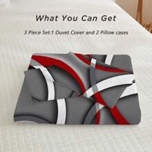 Bộ chăn ga gối 3 mảnh họa tiết hình học trừu tượng hiện đại, màu xám đen đỏ họa tiết xoáy, mềm mại, thoải mái, thoáng khí, dùng để trang trí phòng ngủ cho khách (1*vỏ chăn + 2*vỏ gối, không có lõi) - Nhiều màu - Xem 5