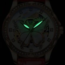 FENSIR 1 Stück Damen Echte Cut Out Strass Automatik Mechanische Uhr, modischer minimalistischer leuchtender wasserdichter Lederarmband, geeignet für tägliche Outfits