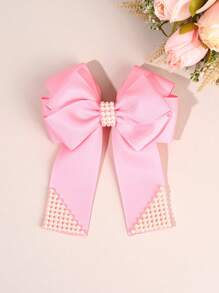 1 kẹp tóc nơ hồng cho bé gái, kẹp tóc cá sấu bằng vải ngọc trai, nơ tóc cho trẻ em, phụ kiện tóc thời trang cho trẻ mới biết đi, quà tặng tiệc - kẹp tóc nơ - Xem 1