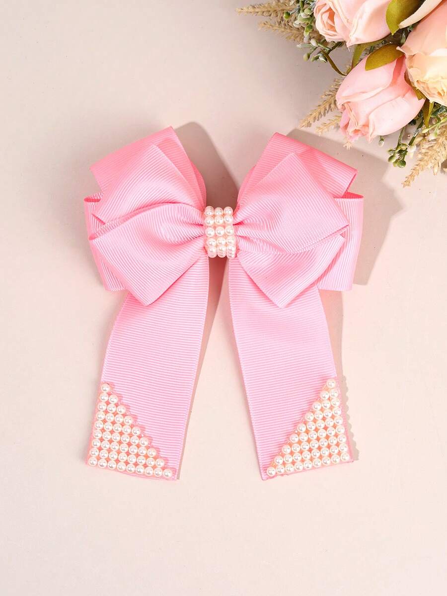 1 kẹp tóc nơ hồng cho bé gái, kẹp tóc cá sấu bằng vải ngọc trai, nơ tóc cho trẻ em, phụ kiện tóc thời trang cho trẻ mới biết đi, quà tặng tiệc - kẹp tóc nơ - Xem 1