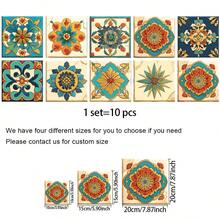 10pcs Retro Kitchen Tiles Stickers, Self-Adhesive PVC Tile Wallpaper, Decorative For Home, Kitchen, Living Room, Bathroom, Wall, Floor, Cabinet DIY - Multicolor - View 2