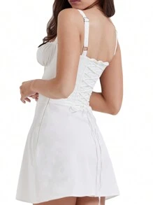 Women's Summer Corset White Mini Dress Lace Up Backless A-Line Flowy Sundress Going Out  Fashion Party Dresses  Graduation Dresses For Women - 白色 - 查看 8