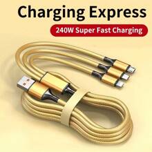 3 合 1 充电线，尼龙编织多 USB 线，带 C 型、Micro USB 和 IP 端口的通用充电线，适用于为 iPhone 系列和其他手机充电 - 黃色 - 查看 11