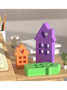 1pc跨境多尺寸烟囱心形房子硅胶蜡烛模具DIY 3D房屋装饰香薰石硅胶模具 - 白色 - 查看 1