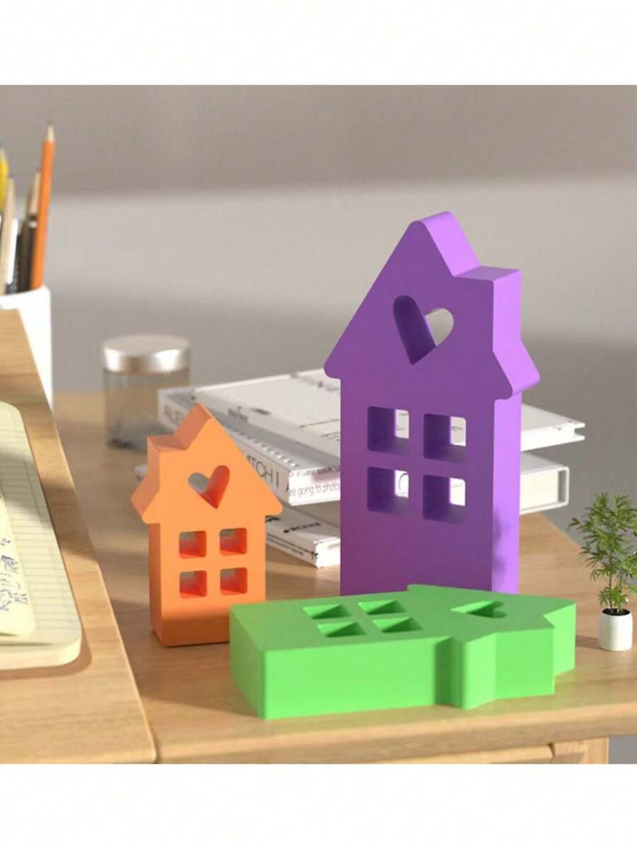 1pc跨境多尺寸烟囱心形房子硅胶蜡烛模具DIY 3D房屋装饰香薰石硅胶模具 - 白色 - 查看 1