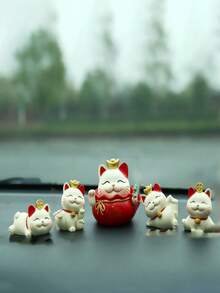 圣诞节装饰招财猫摆件办公室家居店铺开业创意小车树脂工艺礼品客厅茶几玄关桌面小乔迁简约招财装饰品 - 彩色 - 查看 3