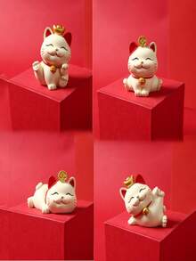 圣诞节装饰招财猫摆件办公室家居店铺开业创意小车树脂工艺礼品客厅茶几玄关桌面小乔迁简约招财装饰品 - 彩色 - 查看 4