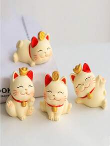 圣诞节装饰招财猫摆件办公室家居店铺开业创意小车树脂工艺礼品客厅茶几玄关桌面小乔迁简约招财装饰品 - 彩色 - 查看 6