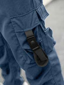 Men's Lightweight Functional Straight Loose Fit Cargo Pants With Large Pockets, Fashion Workwear, Spring/Summer - Blue - View 4