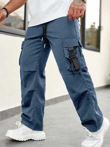 Men's Lightweight Functional Straight Loose Fit Cargo Pants With Large Pockets, Fashion Workwear, Spring/Summer - Blue - View 5