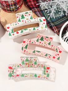 3pcs/Set Valentine's Day & Christmas Colorful Red & Green Reindeer, Christmas Tree, Heart Shaped Hair Clips, Party & Tea Gathering Hair Accessories Fashion Claw Clips Flower Hair Clip - Multicolor - View 5