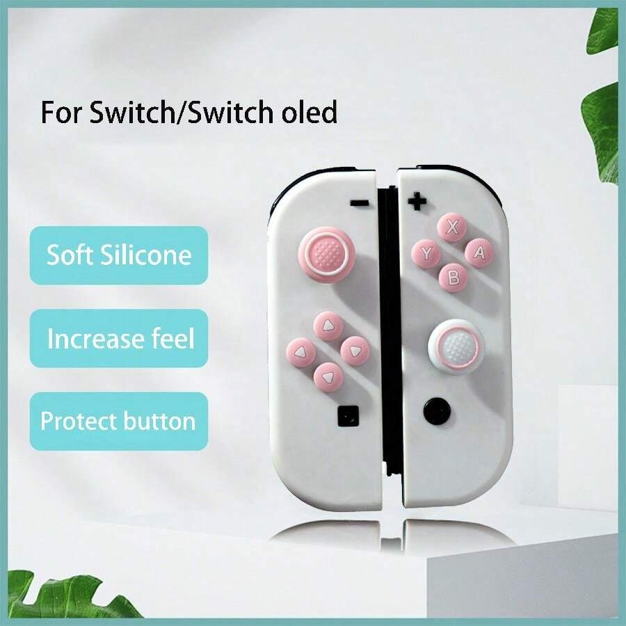 1 Set Soft Colorful Button Stickers + Joystick Cap Cover Set, Non-Slip, Compatible With Switch/Switch OLED Controller - Multicolor - View 1