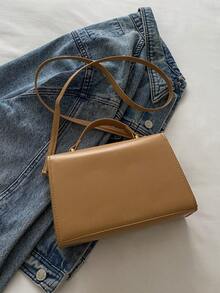 Túi xách PU tối giản thời trang, Túi đeo vai & đeo chéo mùa đông. Thắt lưng kìm PU màu trơn trang trí túi xách lật đeo chéo túi xách nữ - màu nâu - Xem 11